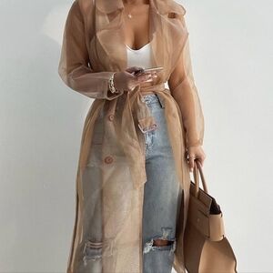 JLUXLABEL TAUPE CORNWELL SHEER COAT